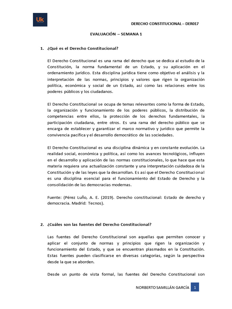 Tarea Derecho Constitucional | PDF | Constitución | Ley constitucional