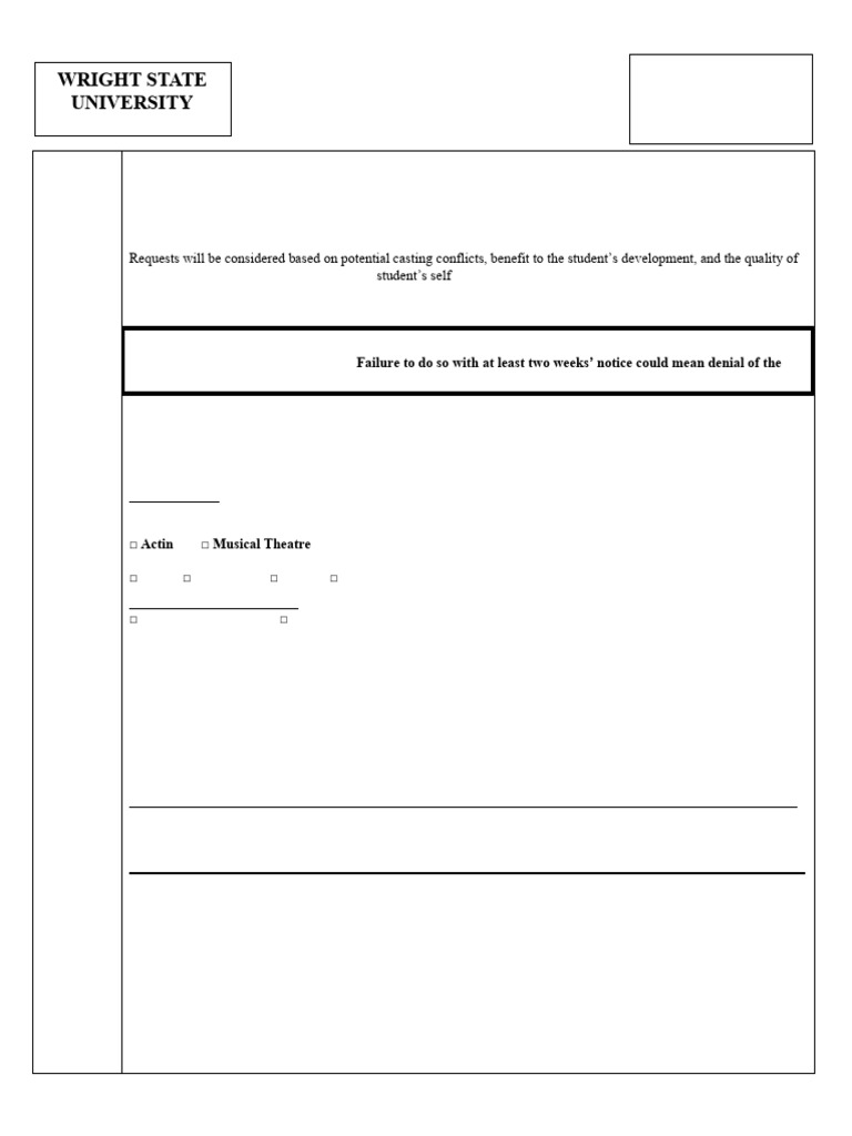 B.F.A. Theatre Engagement Petition Form | PDF