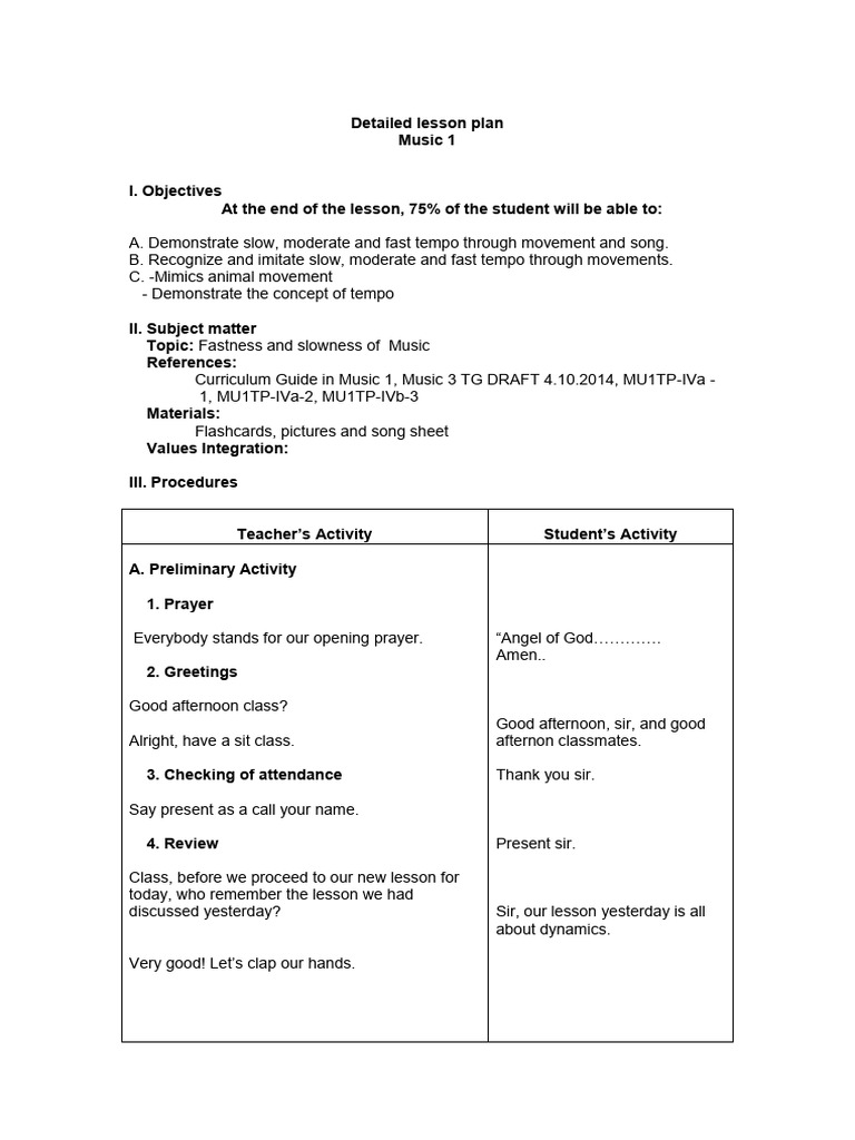 Music Lesson Plan: Understanding Tempo | PDF | Tempo