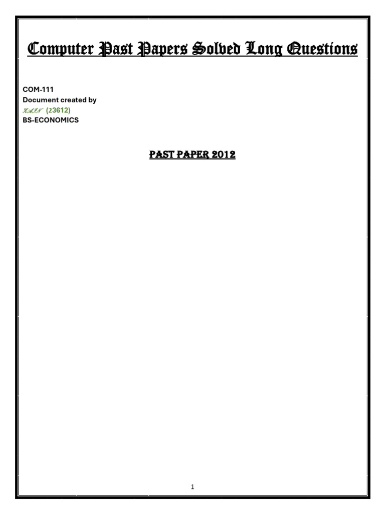 Solved Computer Past Papers Guide | PDF | Random Access Memory ...