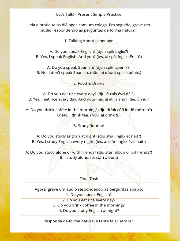 Present Simple Dialogue Practice | PDF