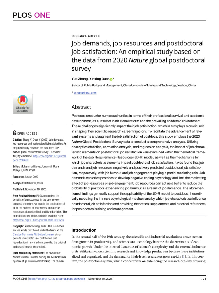 Journal Pone 0293653 | PDF | Job Satisfaction | Occupational Burnout