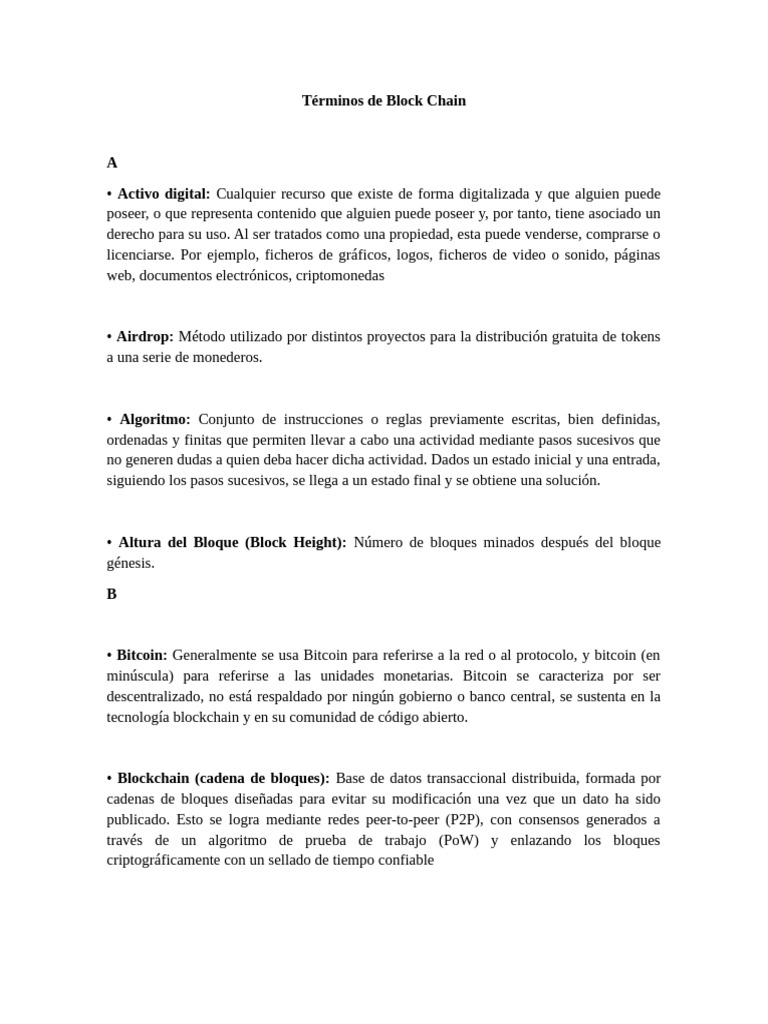 Terminos de Block Chain | PDF | Bitcoin | Criptomoneda