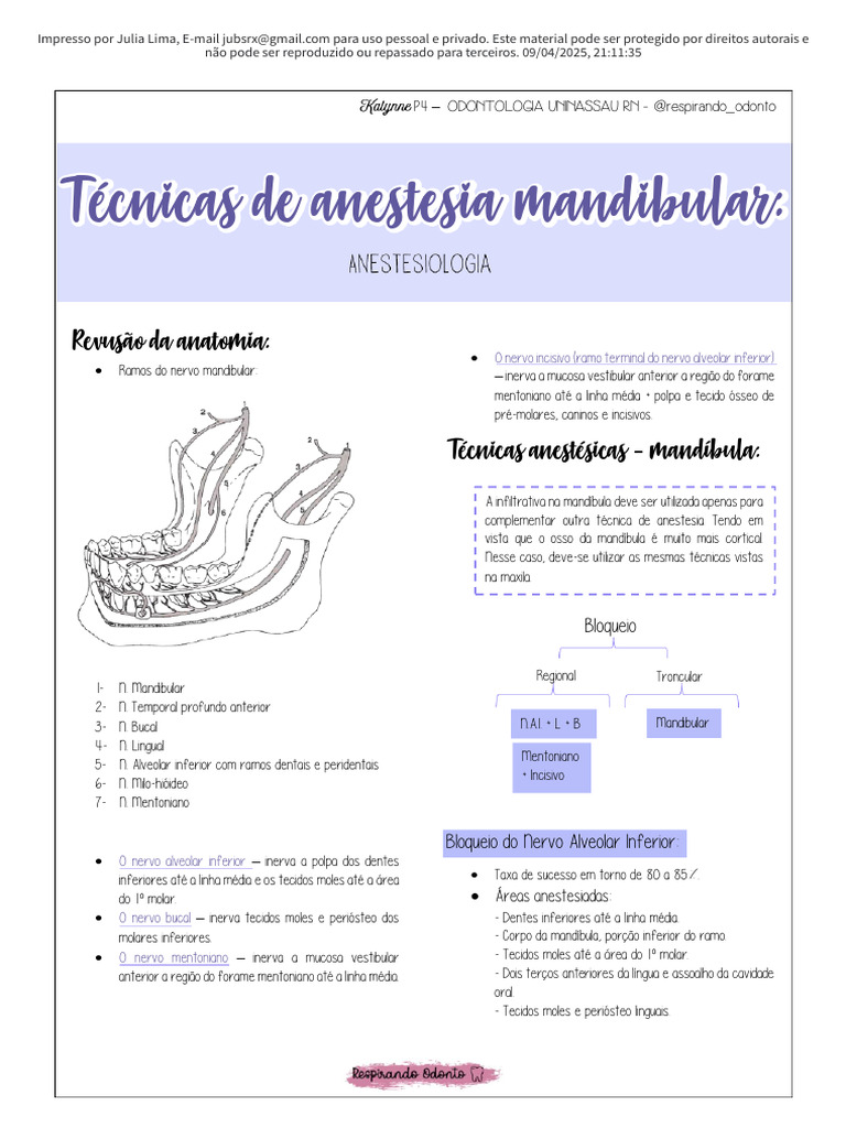 Anatomia e Anestesia Mandibular em Odontologia | PDF | Boca | Anatomia