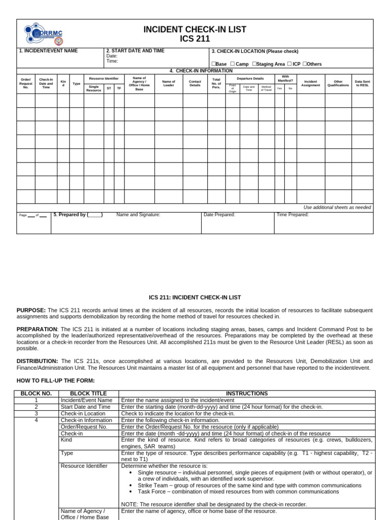 ICS 211 Incident Check-In Form | PDF | Incident Command System