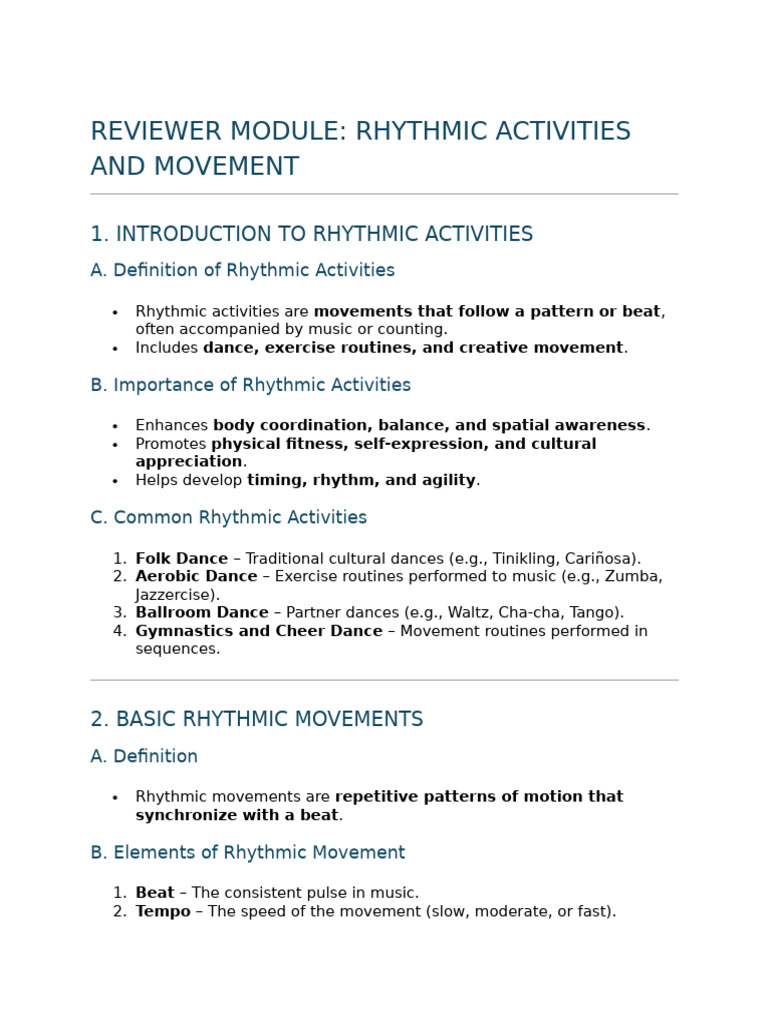 Rhythmic Activities and Movement Guide | PDF | Dances | Flexibility ...