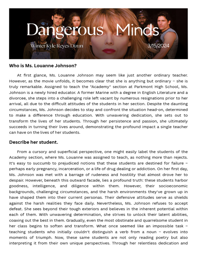Ms. Louanne Johnson: Transformative Teacher | PDF | Motivation ...