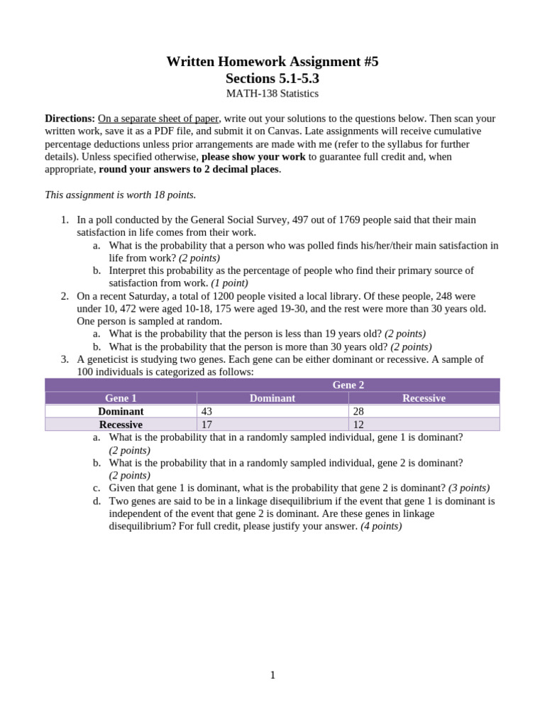 MATH-138 Statistics Homework #5 Guide | PDF | Probability Theory ...