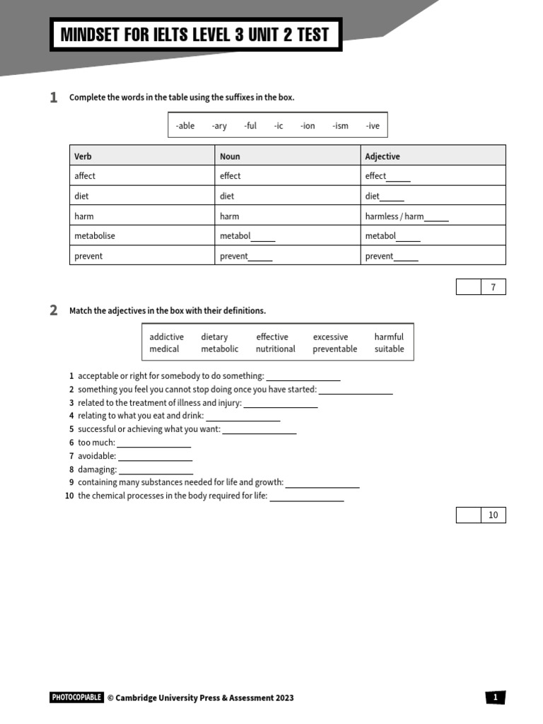 IELTS Level 3 Unit 2 Test Guide | PDF | Dieting | Diet (Nutrition)