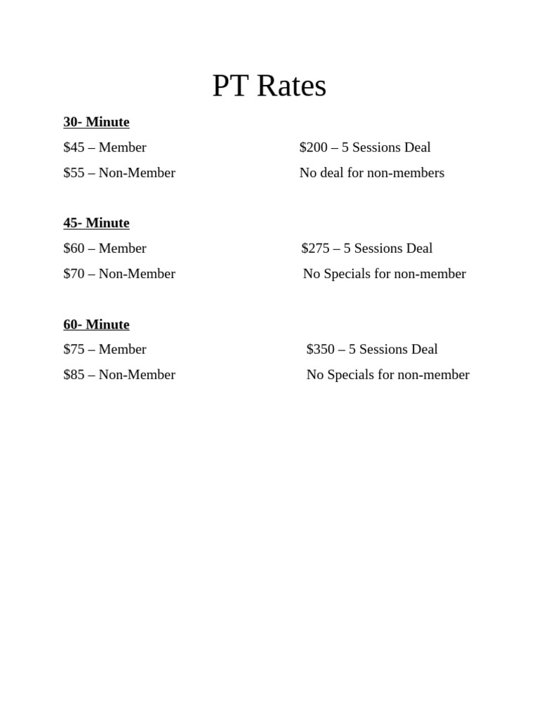 PT Rates and Pricing Structure | PDF