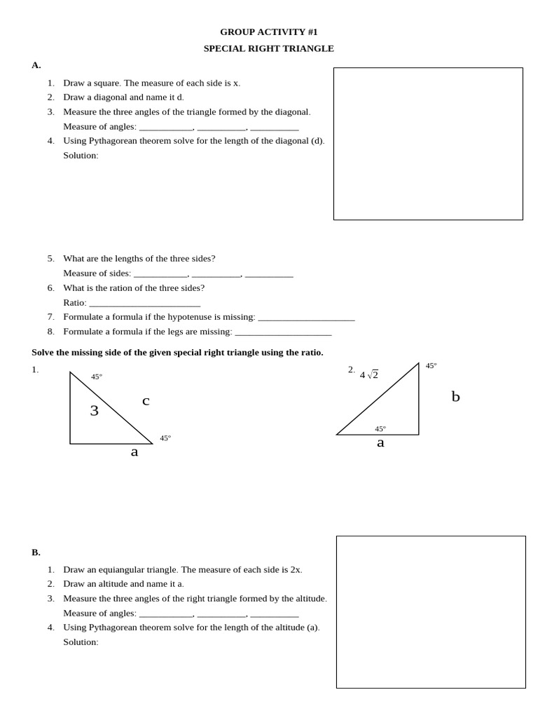 Special Right Triangle Activities | PDF | Classical Geometry | Geometry
