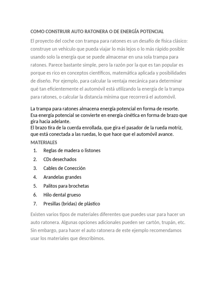Construcción de Auto Ratón de Energía | PDF | Rueda | Esfuerzo de torsión