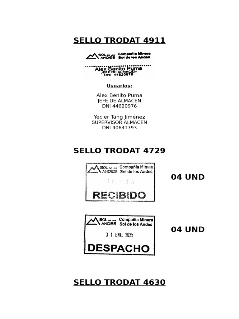 Sellos para Almacén: Modelos y Ejemplos | PDF