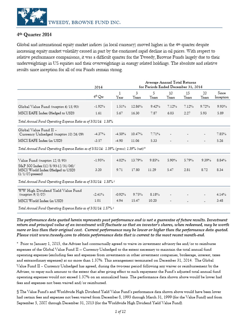 4th Quarter 2014 Fund Performance Review | PDF | Investing | Msci