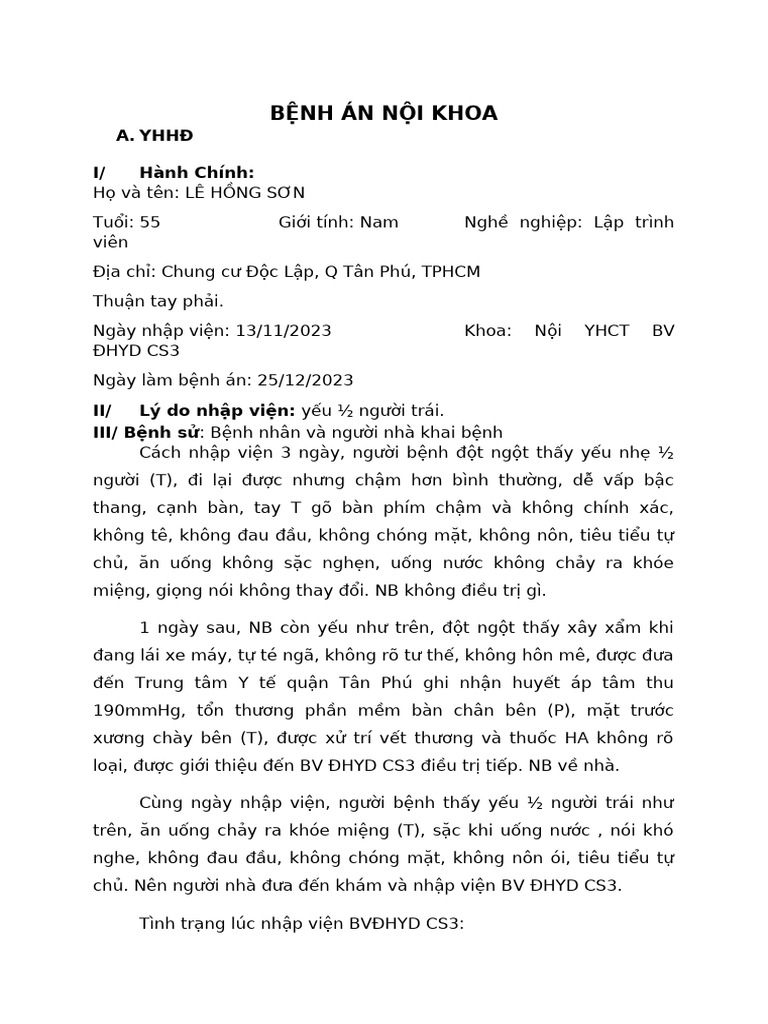 Bệnh Án Châm Cứu CHUD T5 | PDF