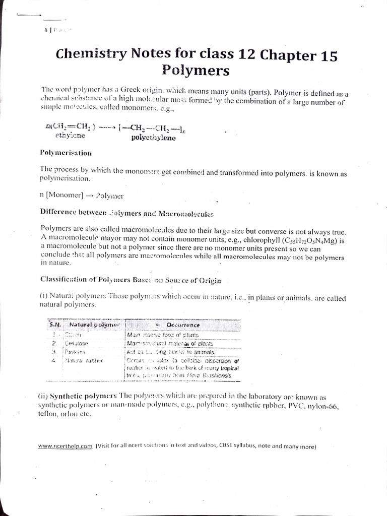 Polymer Chemistry Overview for B.Sc. 3rd Year | PDF | Polymers ...