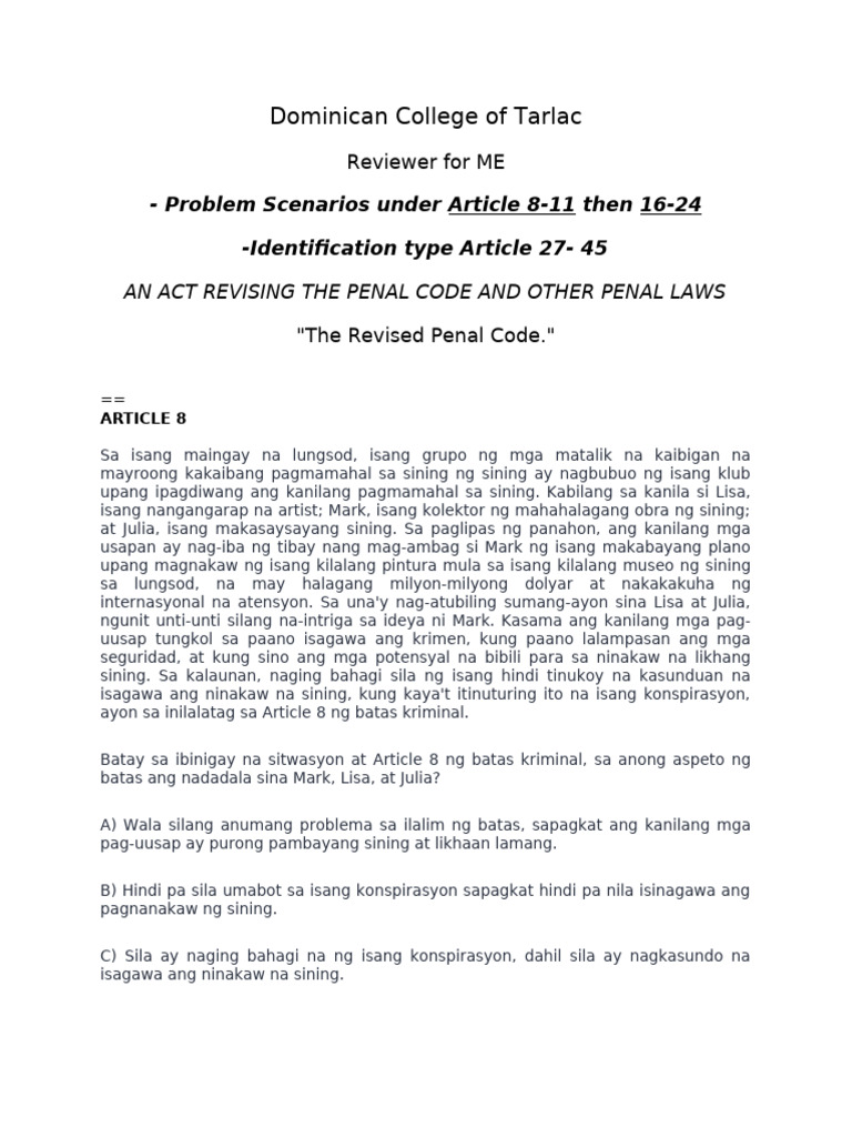 ME REVIEWER Problem Scenario and Subjective | PDF