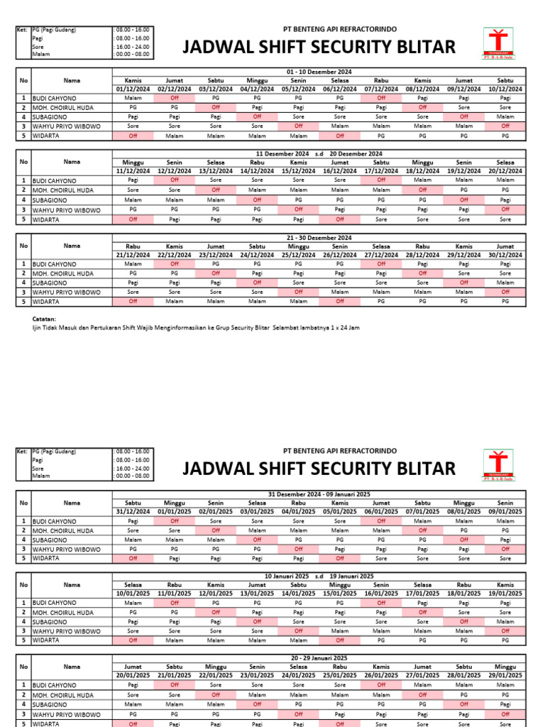 Jadwal Shift Security 24 Jam | PDF