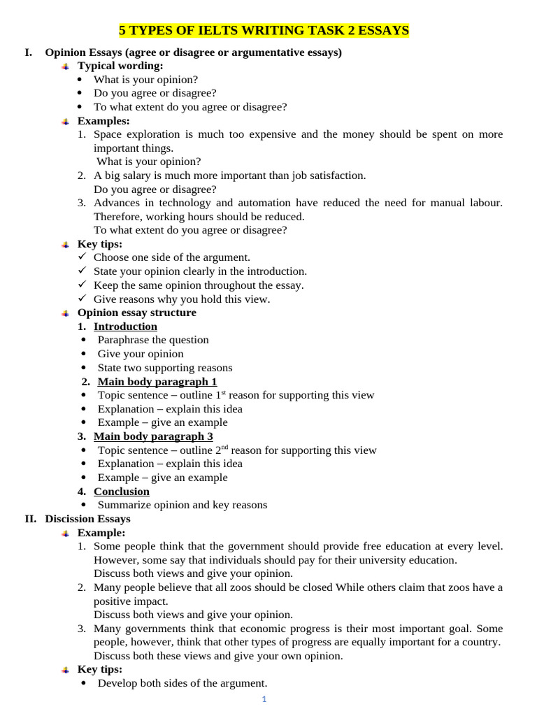 Types of IELTS Writing Task 2 Essays | PDF | Foreign Language ...