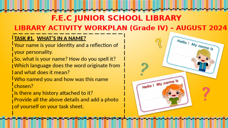 LIBRARY TASK #1 - WHAT'S IN A NAME (Grade IV) (AUG 2024) | PDF