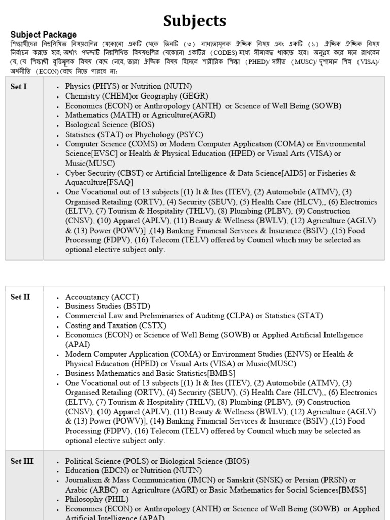 Science Subject Code and List | PDF | Science