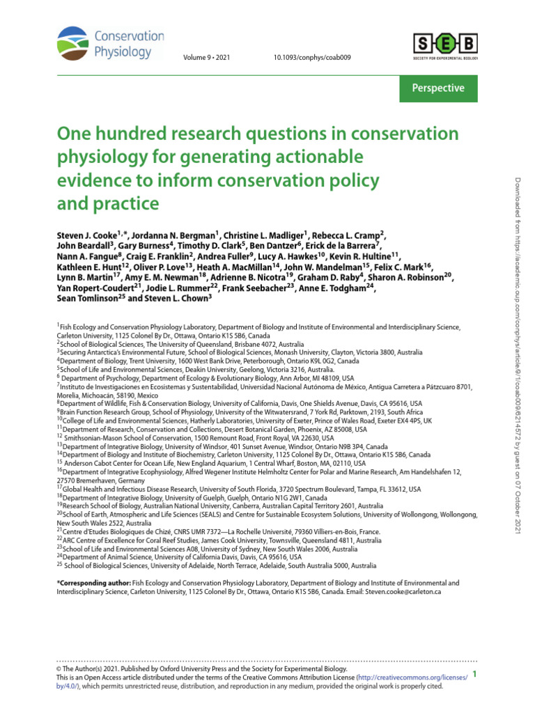 Key Conservation Physiology Questions | PDF | Conservation Biology ...