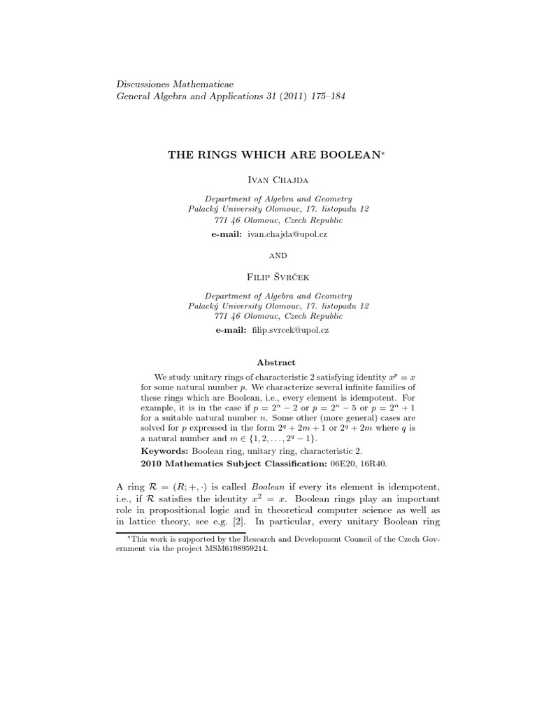 The Rings Which Are Boolean | PDF | Boolean Algebra | Teaching Mathematics