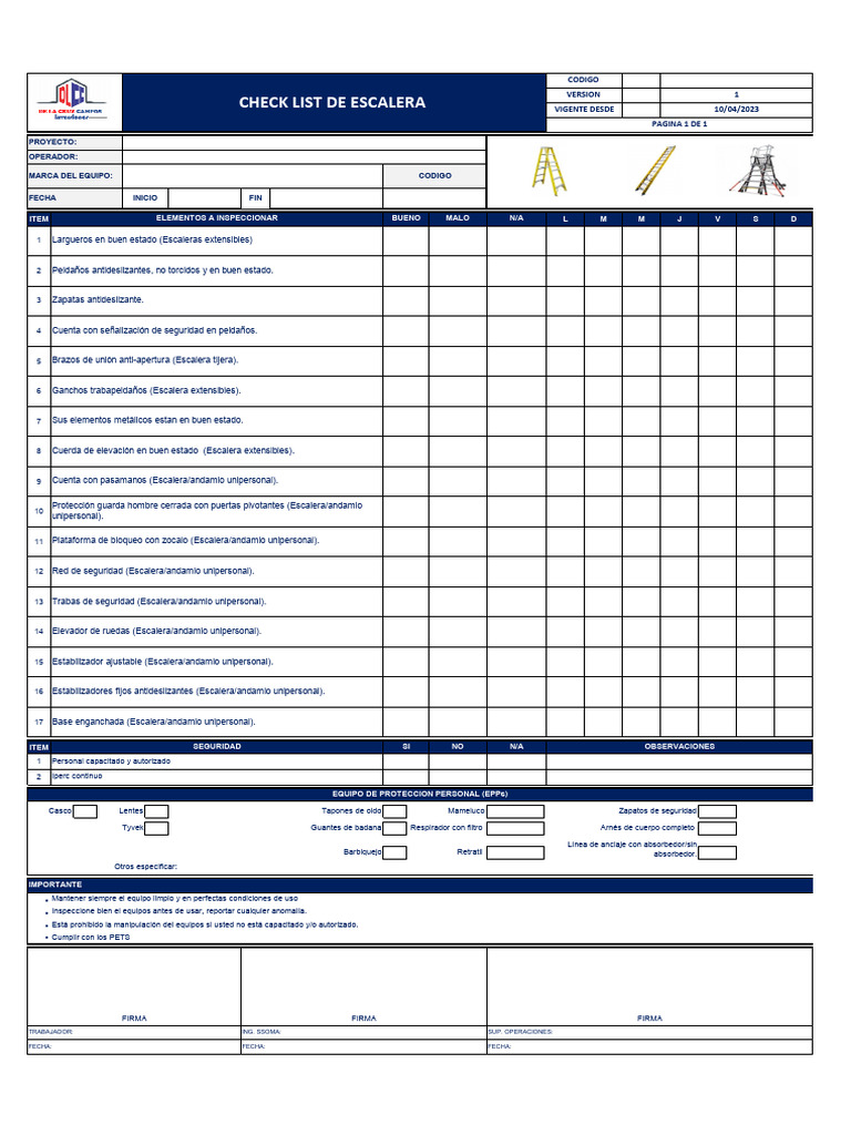 Checklist de Seguridad para Escaleras | PDF | Escalera