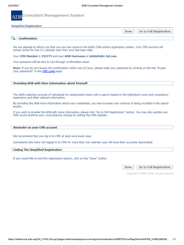 ADB Consultant Management System Login | PDF