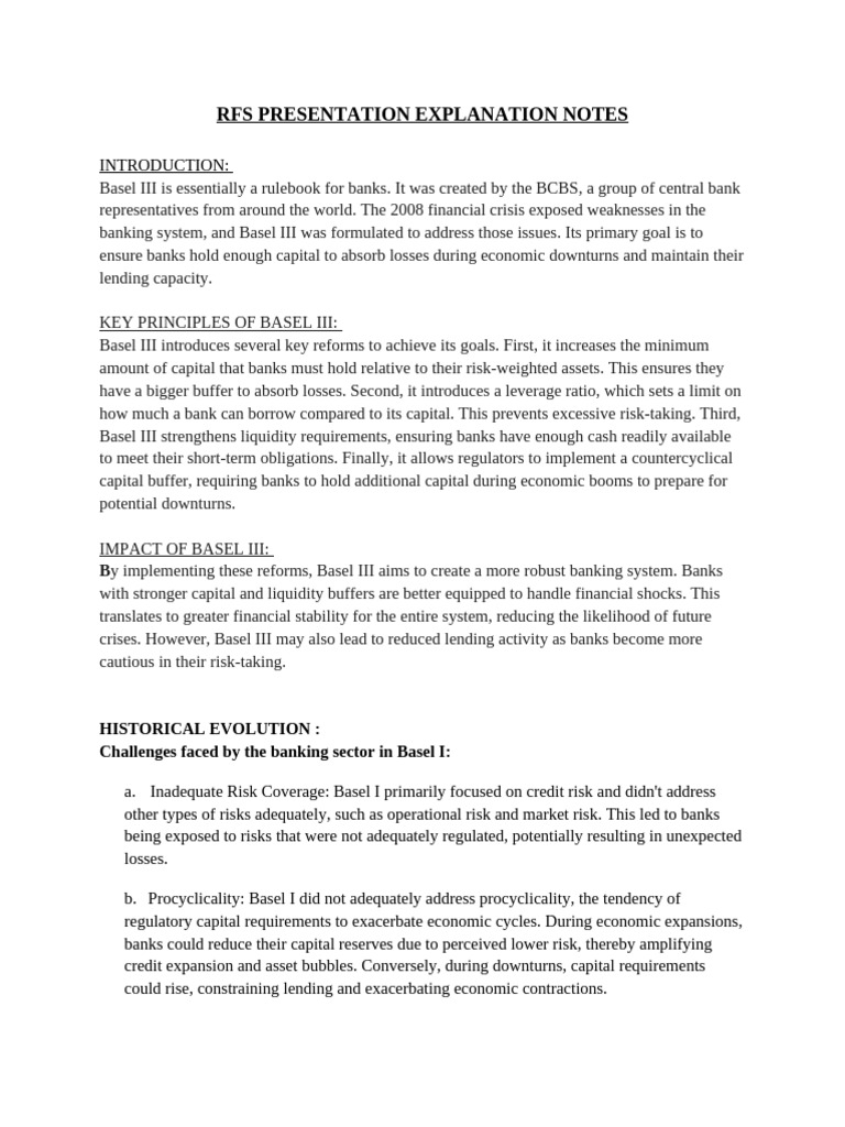 RFS PRESENTATION EXPLANATION NOTES- | PDF | Basel Iii | Capital Requirement