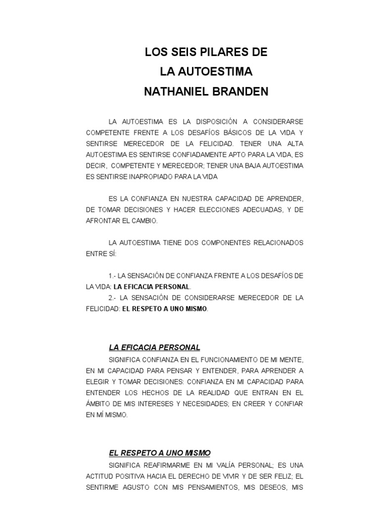 Los Seis Pilares de La Autoestima | PDF