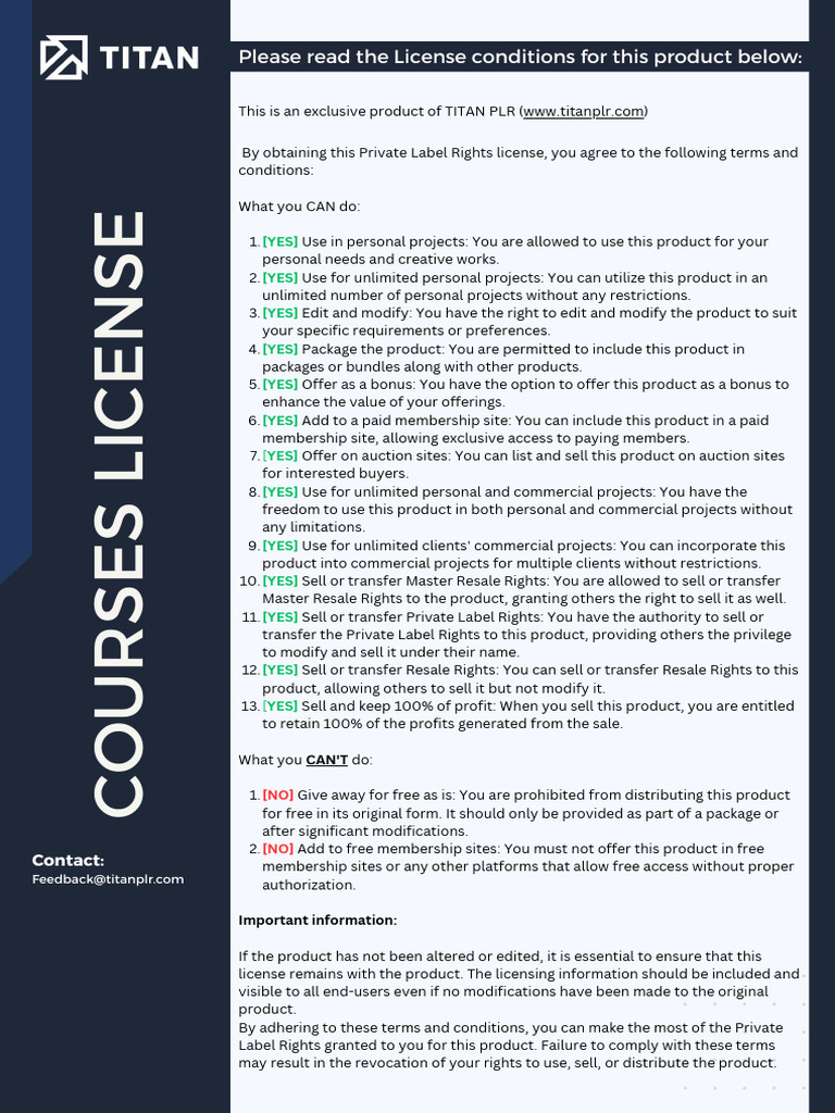 Titan PLR License Agreement Summary | PDF | License