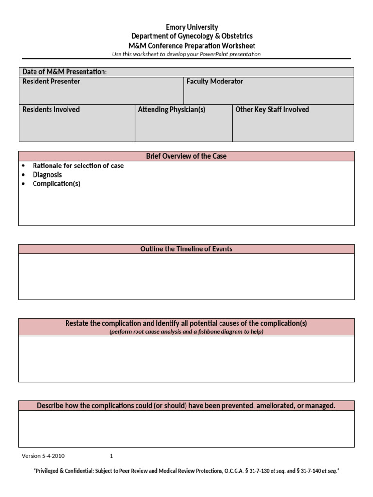 Emory ObGyn M and M Conference Preparation Worksheet FINAL 5 4 2010 ...