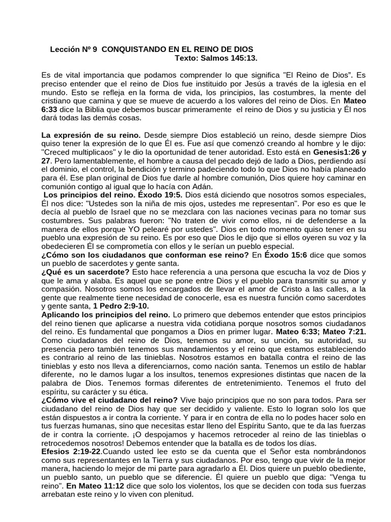 Leccion 9- Conquistando en el Reino de Dios | PDF | Dios | Evangelio de ...