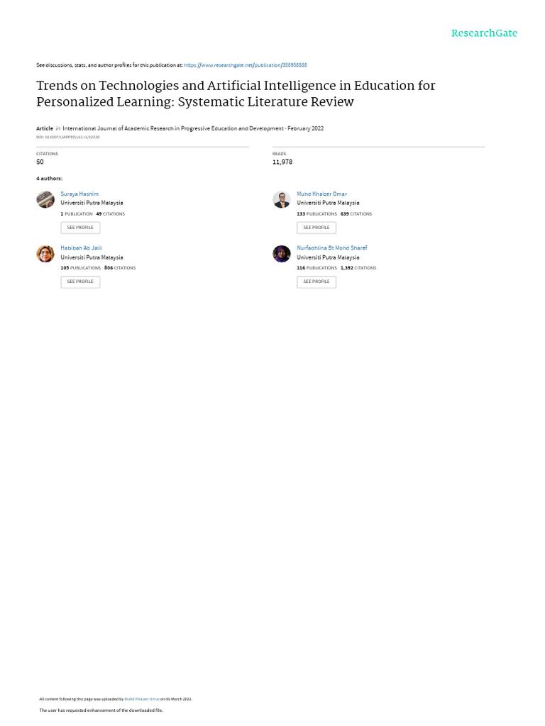 Trends On Technologies And Artificial Intelligence In Education For