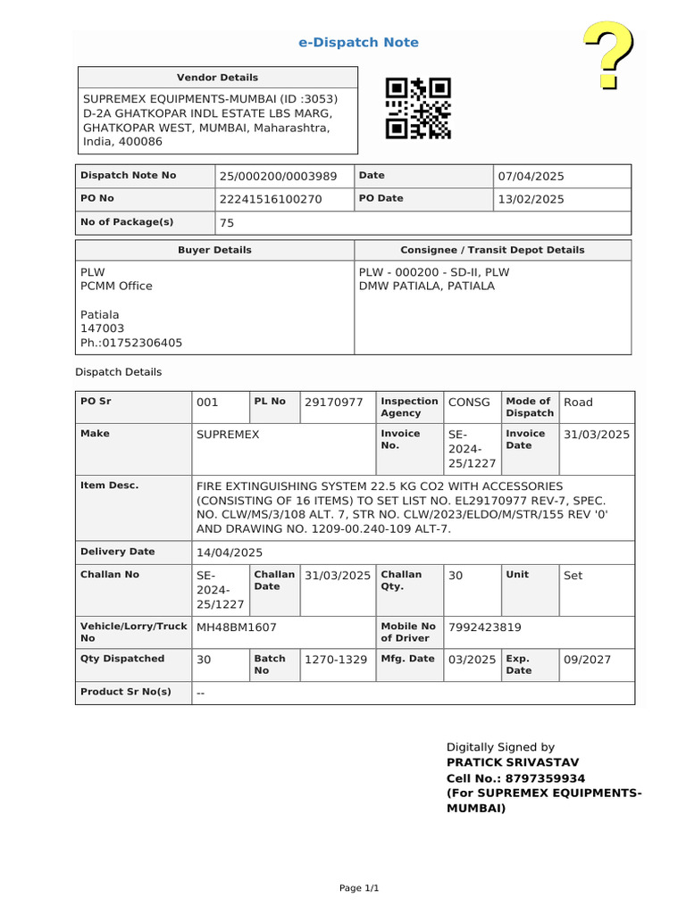 e-Dispatch Note for Fire Extinguishers | PDF | Land Transport | Road ...
