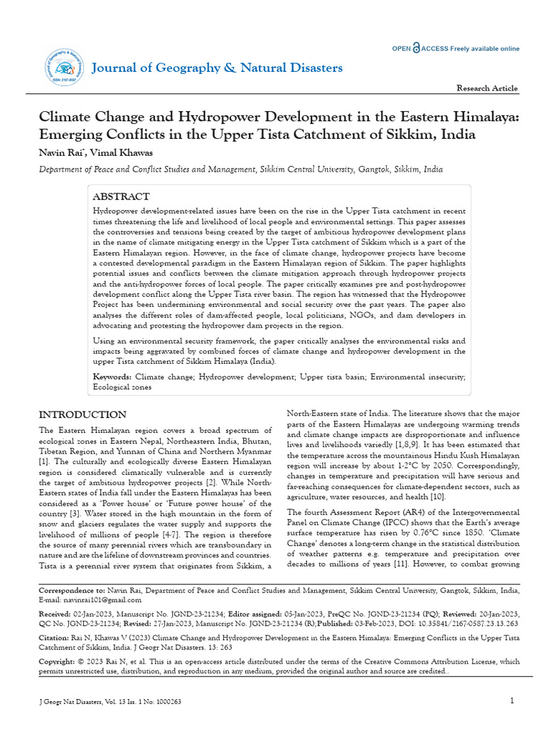 Climate Change and Hydropower Development in The Eastern Himalaya ...