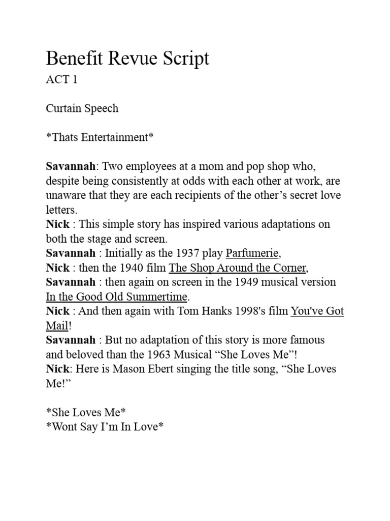Benefit Revue Script: Musical Highlights | PDF | Musical Theatre
