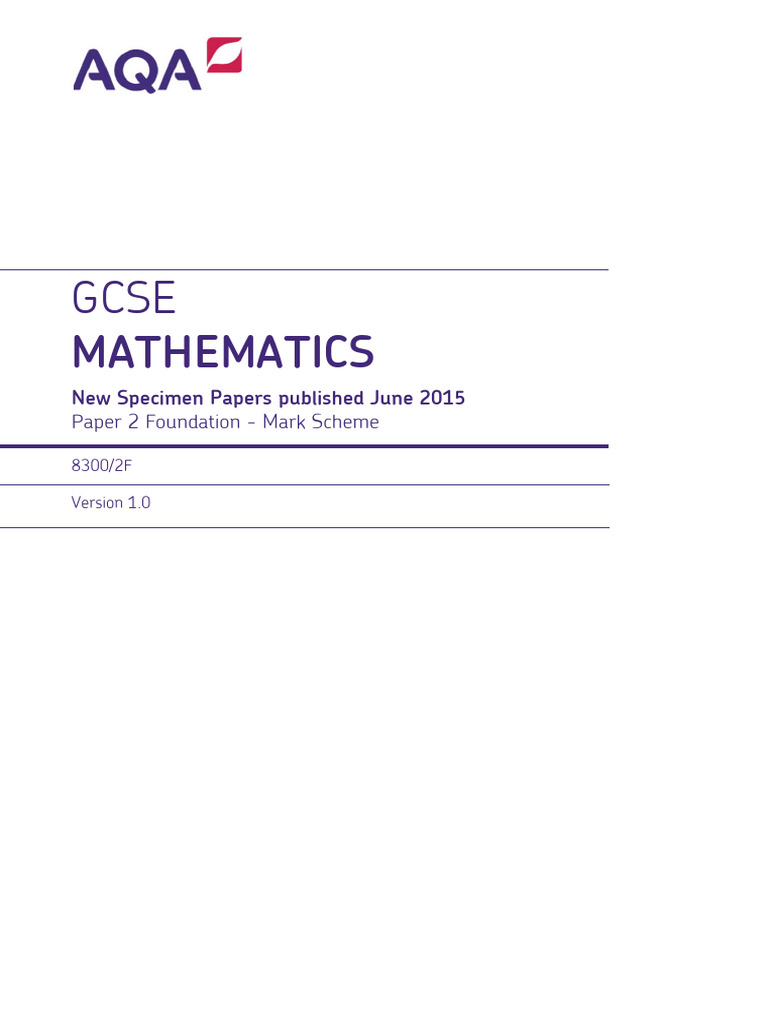 GCSE Maths Paper 2 Foundation Mark Scheme | PDF | Mathematics