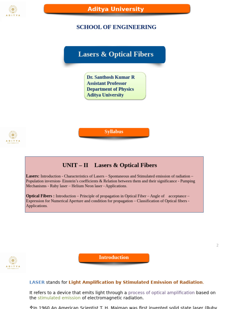 Chapter 2 - Laser and Optical fibers | PDF | Laser | Emission Spectrum