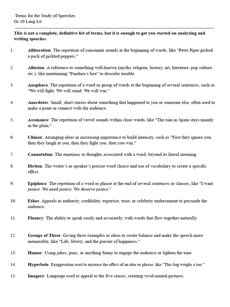 Key Terms for Speech Analysis | PDF | Word | Human Communication