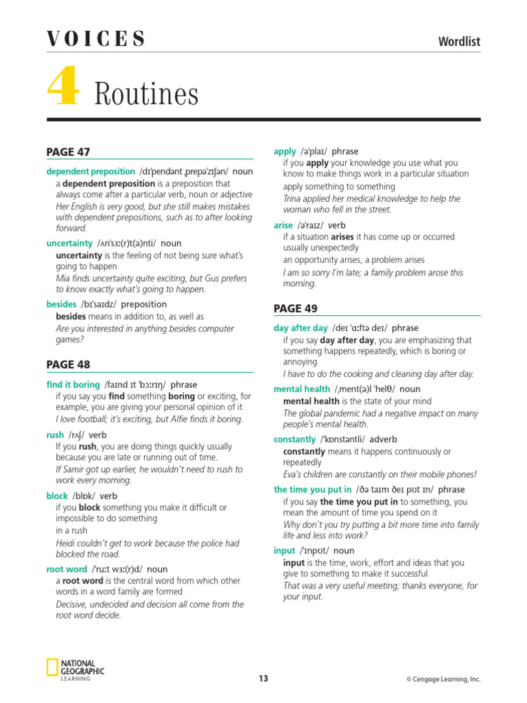 Intermediate Unit 4 Vocabulary List | PDF | Adjective | Verb