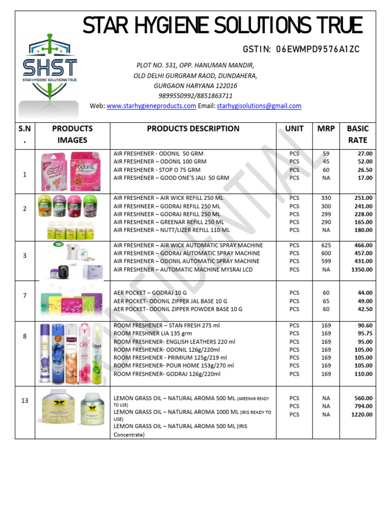 Star Hygiene Solutions Product List | PDF | Cleaning | Hygiene