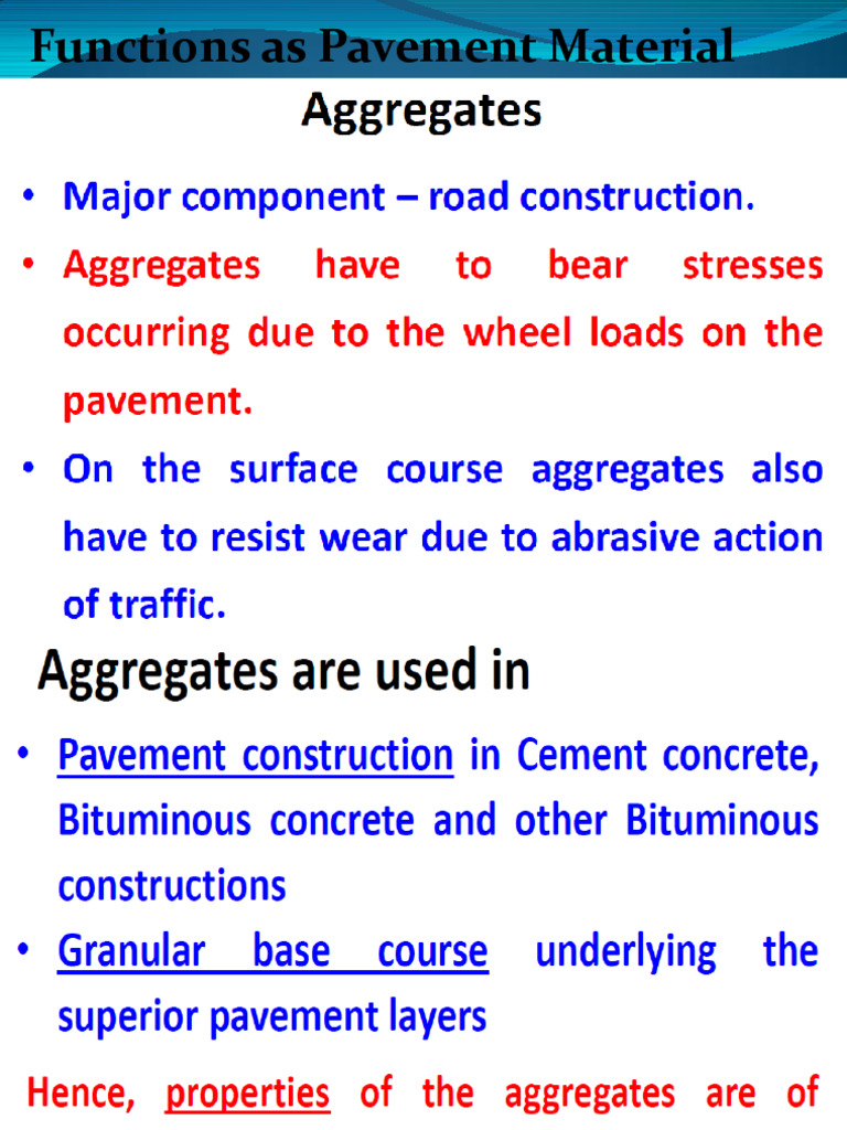 Desirable Properties of Road Aggregates | PDF | Road Surface | Concrete