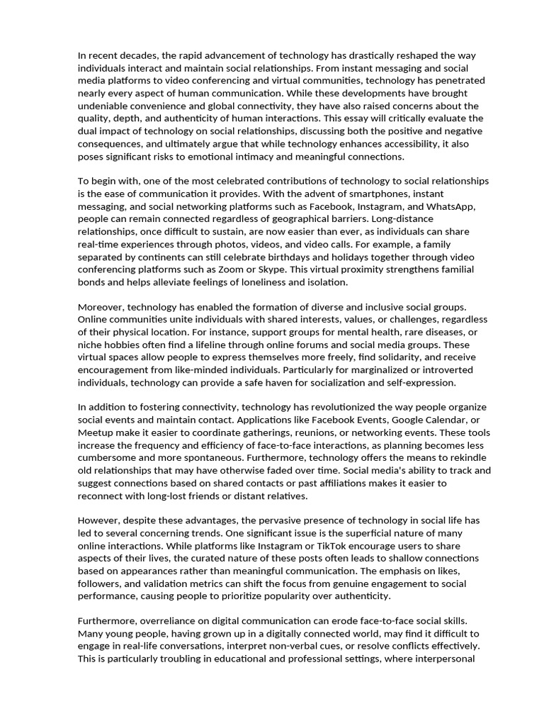 The Impact of Technology On Social Relationships | PDF | Loneliness ... - Technology Addiction And Social Relationships