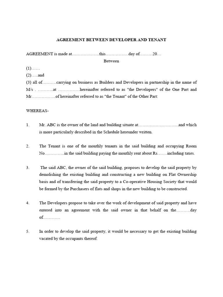 Developer-Tenant Agreement for Redevelopment | PDF | Leasehold Estate ...