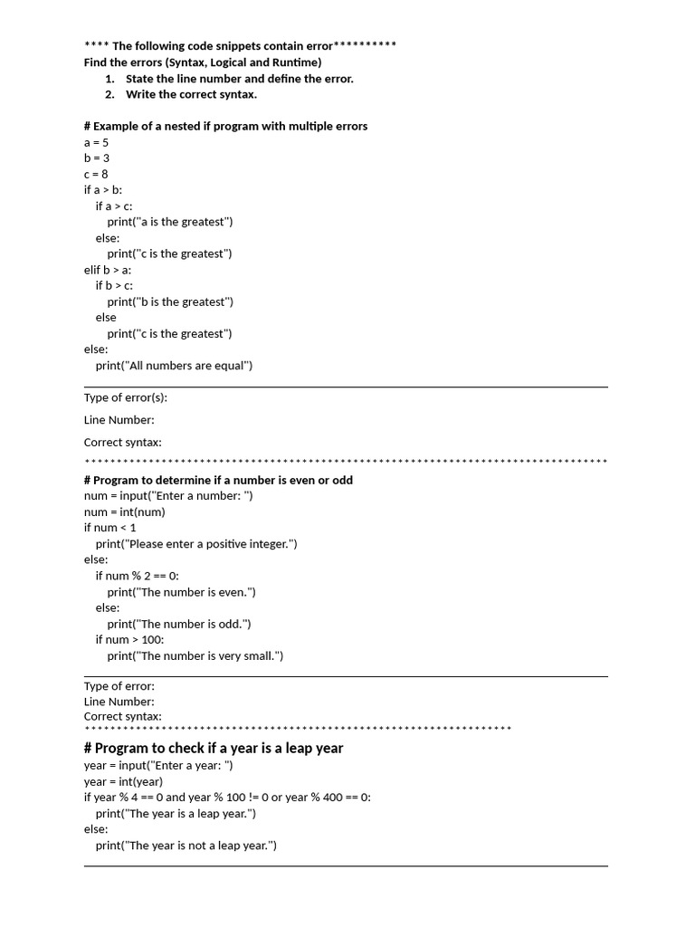 Errors Worksheet - Grade7 | PDF | Computer Programming | Software ...