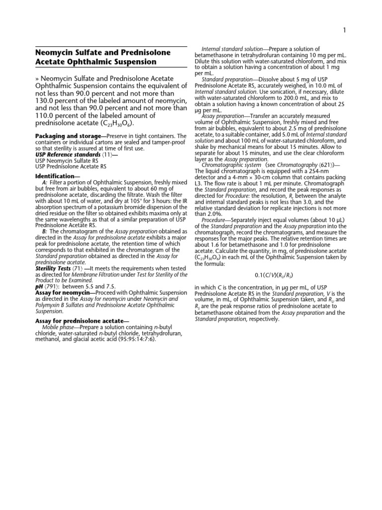 Neomycin & Prednisolone Ophthalmic Guide | PDF | Chromatography ...