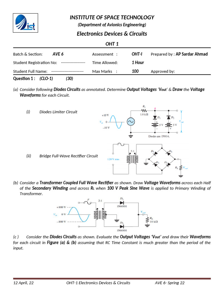 Electronics Devices & Circuits Assessment | PDF | Rectifier ...