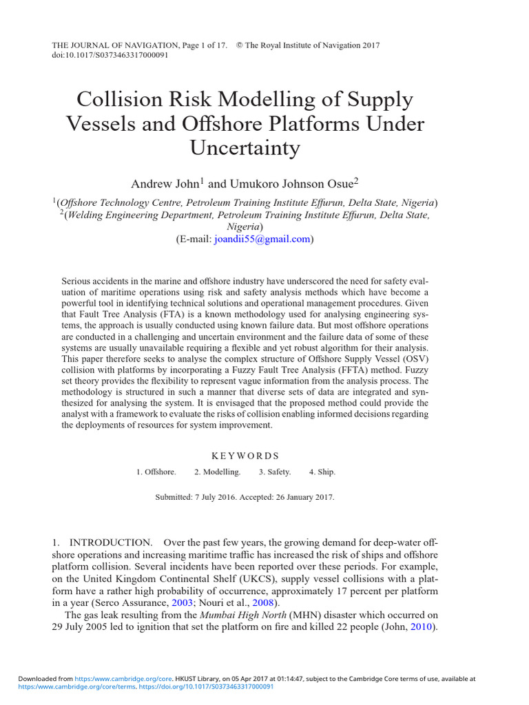 Collision Risk Modelling of Supply Vessels and Offshore Platforms Under ...